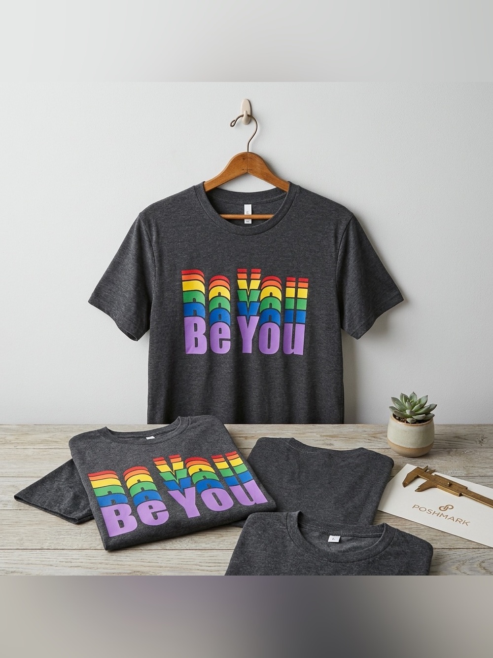 Rainbow “Be You” Pride Graphic T-Shirt – Dark Grey – Size L
